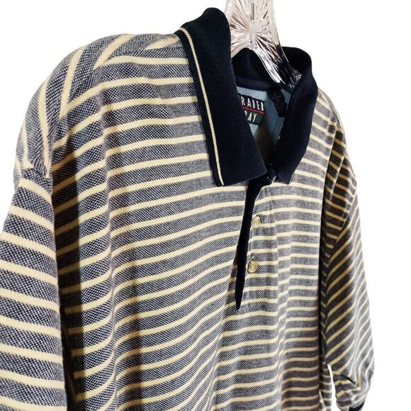 Vintage Trader Bay Shirt Men's Size L Yellow Grey Striped Polo Short Sleeve Top - Picture 4 of 7